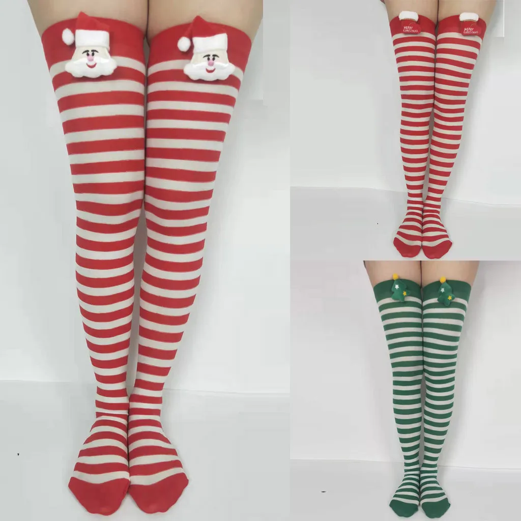Чулки на Рождество зимние забавные Женские носочки сексуальные Полосатые