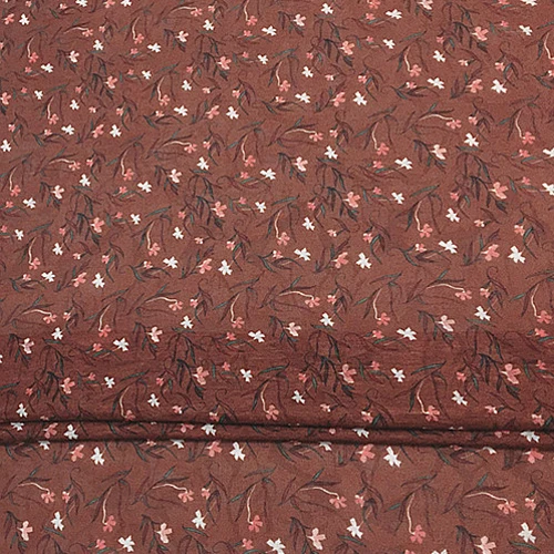 Шелковая льняная ткань с цветочным принтом на темно-коричневом дне 16momme SLN135 | Дом