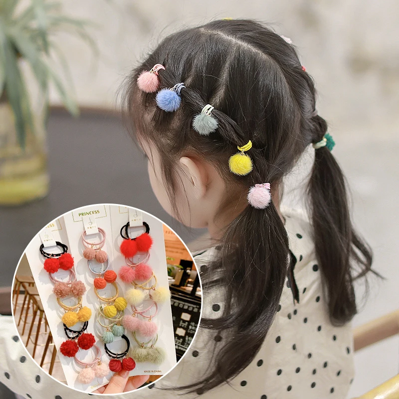 

10Pcs/Set Baby Girls Cute Cartoon Flower Scrunchie Rubber Bands Plush Hair Rope Children Lovely Elastic Hair Bands Kids Headwear