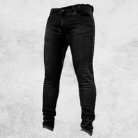 40 dropshippingfashion men jeans multi pockets black denim mid rise stretchy skinny pants streetwear