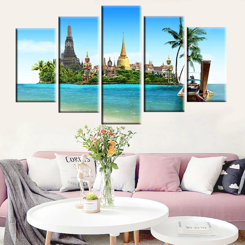 Модульный холст с HD-печатью 5 шт. картина тропическим островом настенное