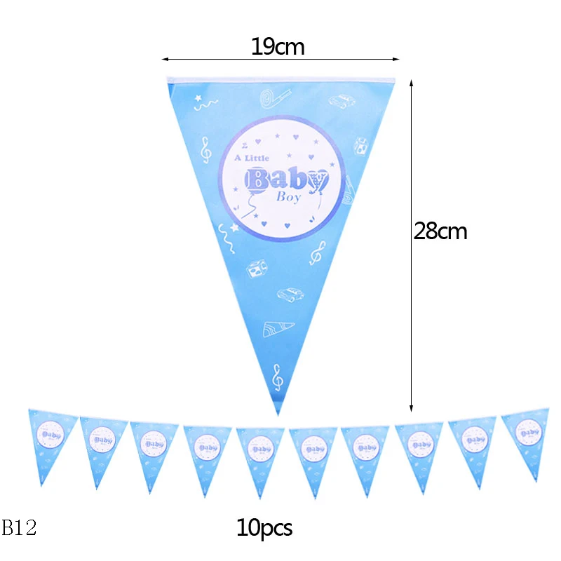 B12 Boy or Girl Baby Shower Disposable Tableware Gender Reveal Cup Plate Napkin Tablecloth Garland Birthday Party Decoration - Color: B12