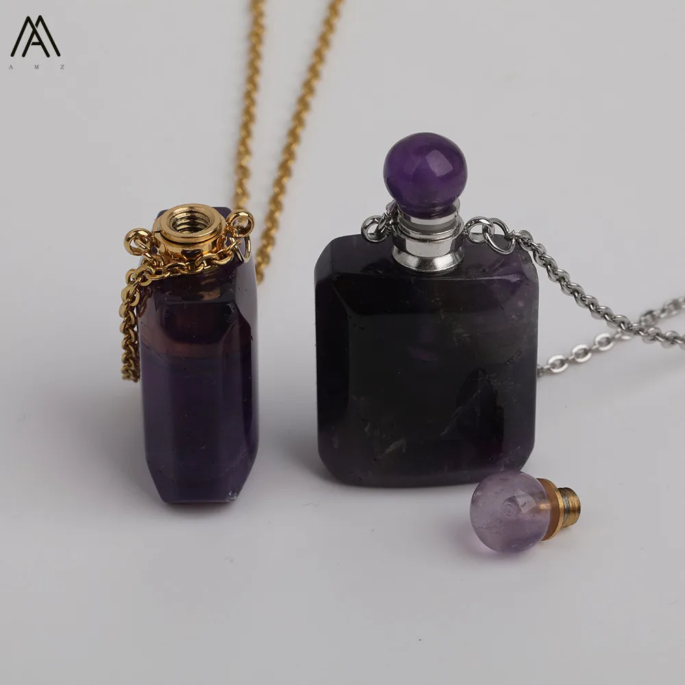 Модный Дамский Карманный флакон для парфюма натуральный пурпурный кварц камень