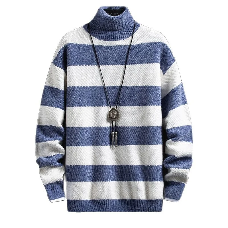 

New Winter High Quality Cotton Sweater 2022 Men Striped Men's Christmas Sweaters Turtleneck Thick Warm Mens Pullovers Jumper