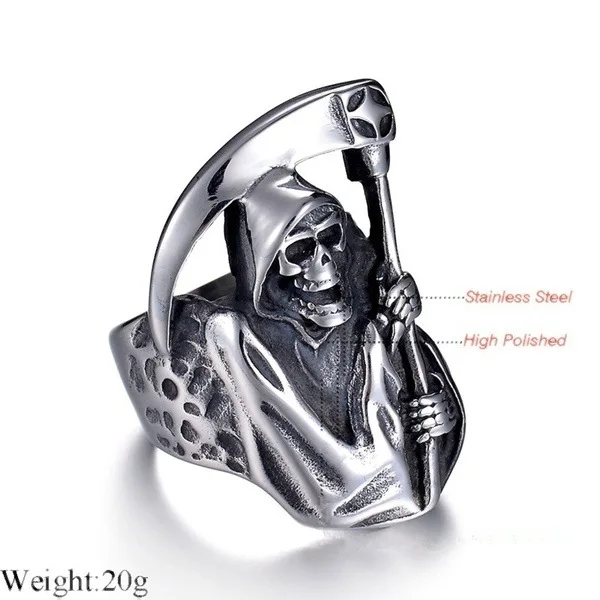 

2021 new personality retro alloy ring death sickle domineering skull male ring jewelry gift men's Tibet silver alloy skull ring