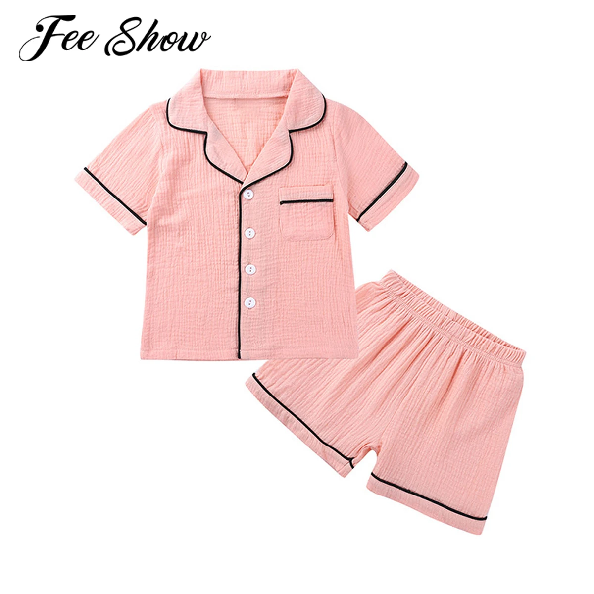 

New Kids Sleepwear Summer Cotton Girls Pajamas Set Short Sleeves Tops Shorts Children Casual Tracksuit Outfit Boys Pyjamas Sets