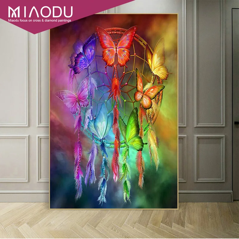 Miaodu 5d Diy Алмазная вышивка полный квадрат, картина с бриллиантом, алмазная Картина Бабочка перо Ловец снов украшение подарок