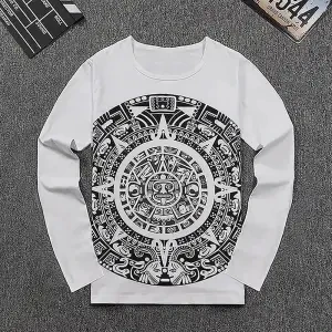 

Men's autumn and winter fashion brand retro printed long sleeve t-shirt men's slim round neck T-shirt