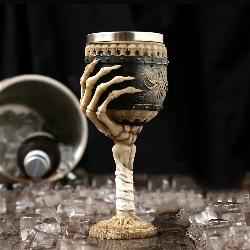 180ml Retro boynuz kafatası reçine bira kupası paslanmaz çelik kafatası şövalye cadılar bayramı kahve fincanı Viking çay kupa seramik Tiki kupa
