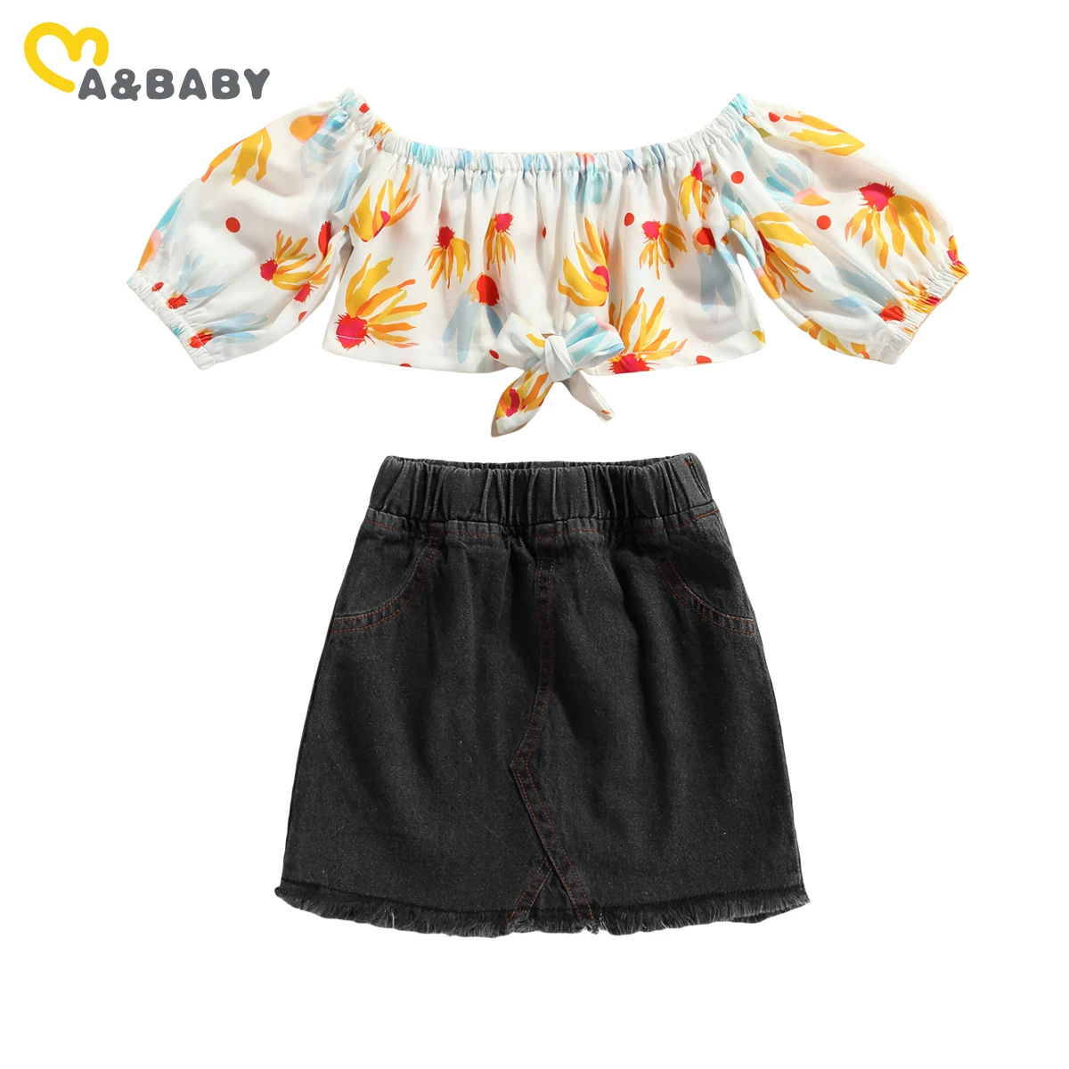 

Ma&Baby 2-7Y Fashion Kid Girls Clothes Set Puffl Sleeve Off Shoulder Tops Skirts Outfits Children Costumes DD43