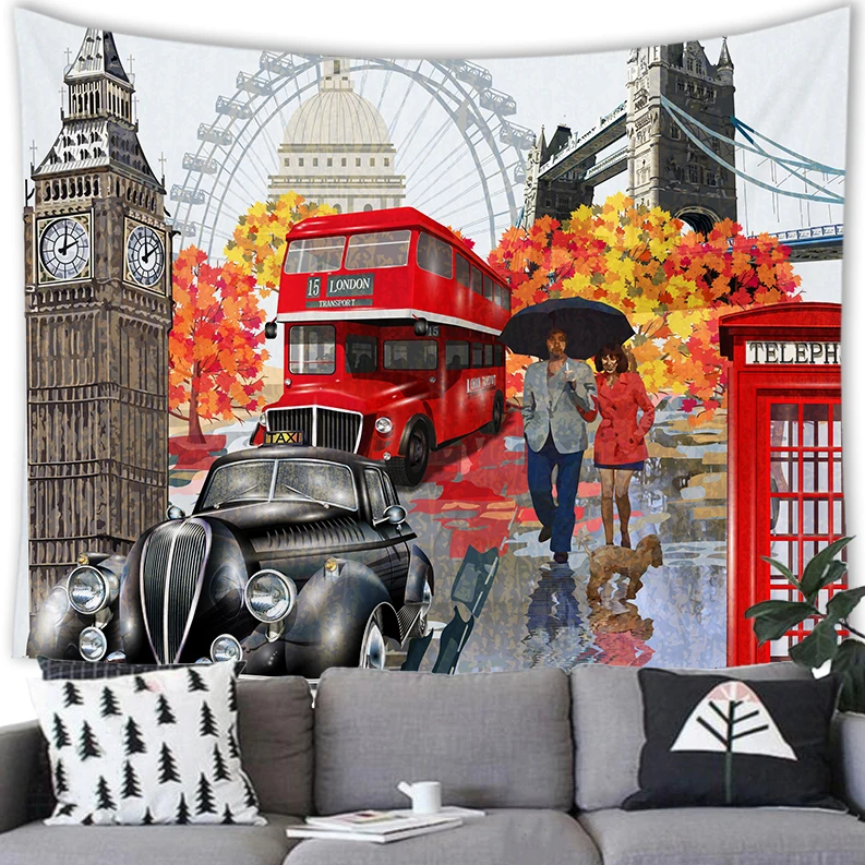 

Добро пожаловать в телефон, настенный гобелен, городской ландшафт, Декор, гобелен, винтажный автомобильный декор, фоновое настенное покрыти...