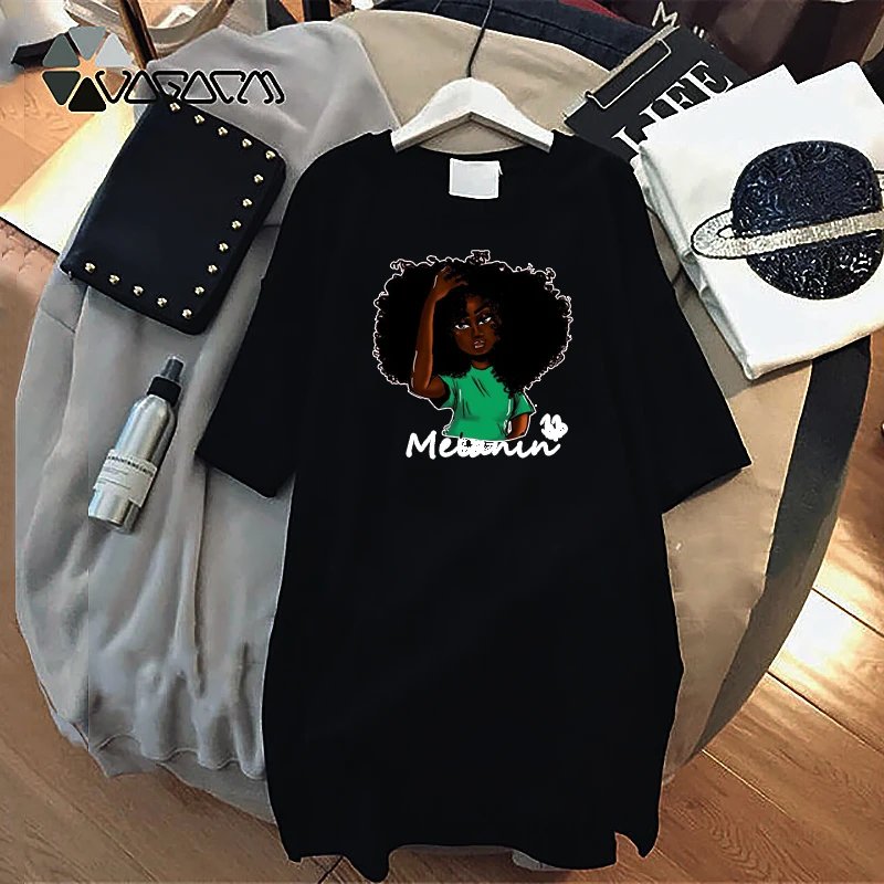 

Summer Dress Black Girl Print Mini Women Loose Fashion T-Shirt Dresses Korean Short Sleeve Streetwear Casual Pullover Robe