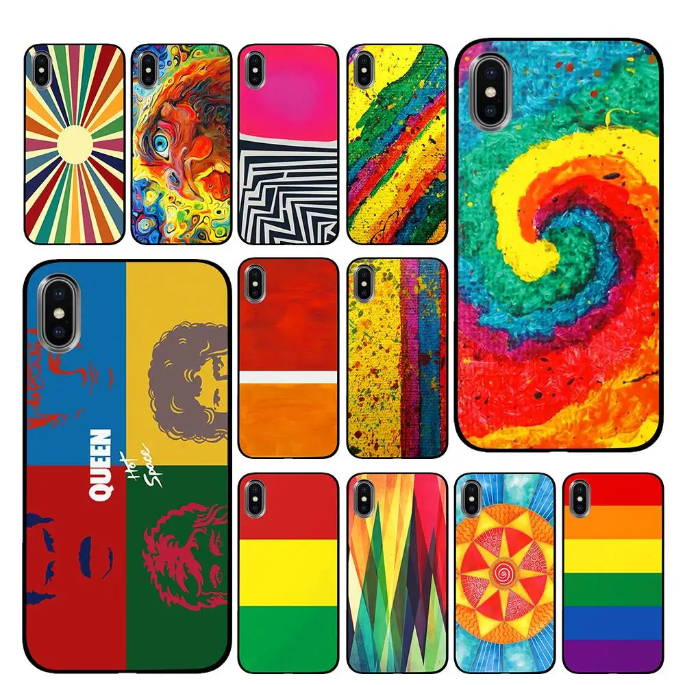 Цвет радуги черный чехол ТПУ для iPhone 5 5S 6 6s 7 8 Plus X XS XR 11 Pro Max|Чехлы-накладки| |