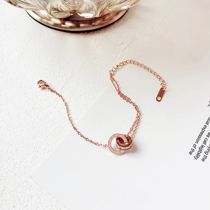 

Luxury Famous Brand Jewelry Rose Gold Stainless Steel Roman numerals Bracelets & Bangles Female Charm Bracelet For Women
