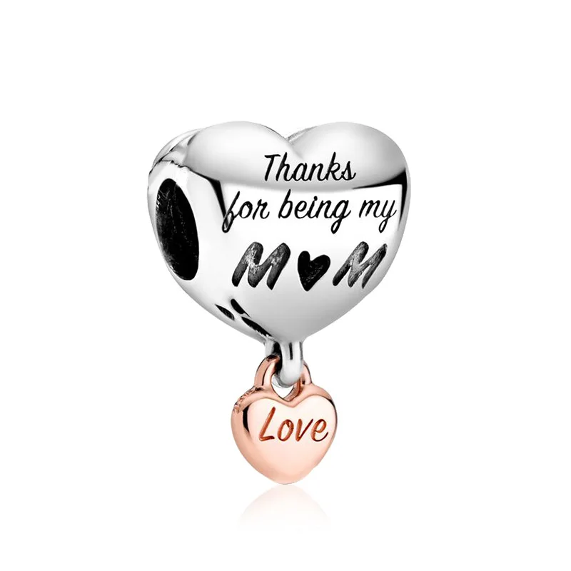 

Thanks hon be my MOM Pendant Fit Original Pan Charms Bracelet Rose Love Heart Beads for Jewelry Making DIY Women Bangle Berloque