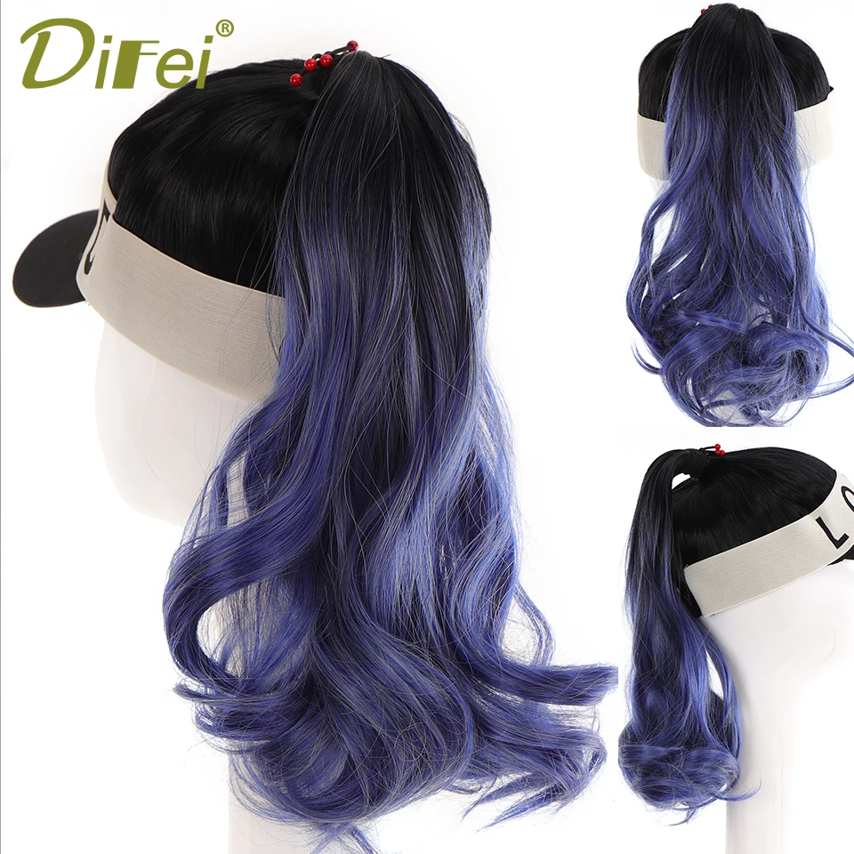 

DIFEI Short Curly Baseball Ponytail Wig Synthetic Natural Wig Hat Wigs Cap With Hair Naturally Connect Baseball Cap Adjustable