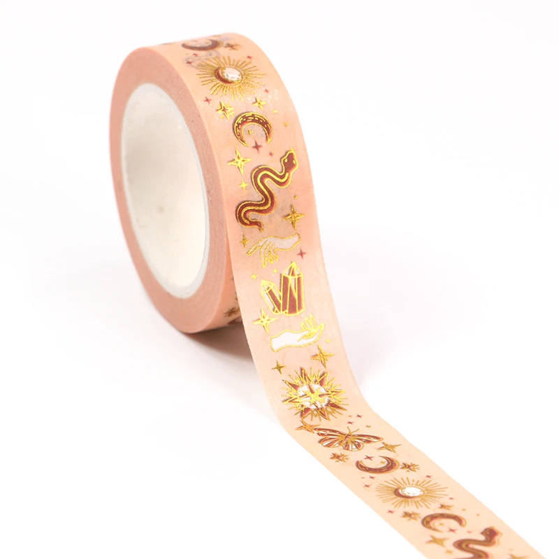 

NEW 1PC 15MM*10m Gold Foil Carlo Elements Washi Tape Scrapbooking Masking Tape Office Adhesive Kawaii Stationery