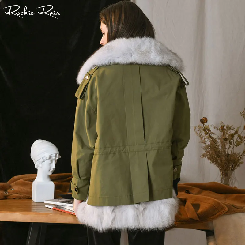 Настоящая меховая парка пальто для женщин натуральный Лисий мех воротник Рекс