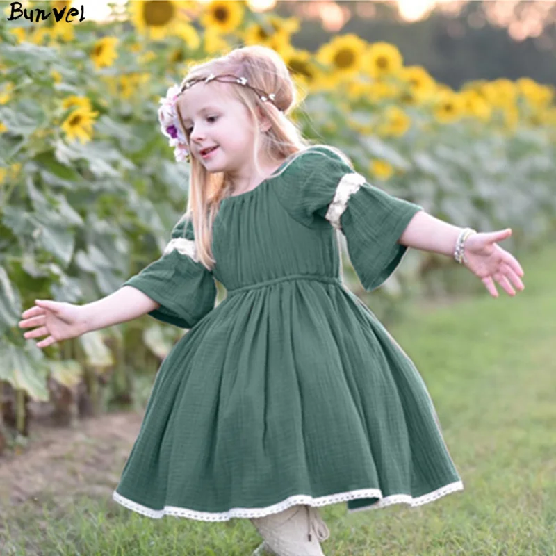 Bunvel/Детские платья для маленьких девочек Винтажное кружевное платье с