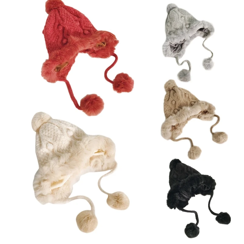 

Женские зимние крупной вязки контрастного Цвет шапка бини с вышитой надписью из толстого плюша, на подкладке милый помпон шапки-ушанки шапк...