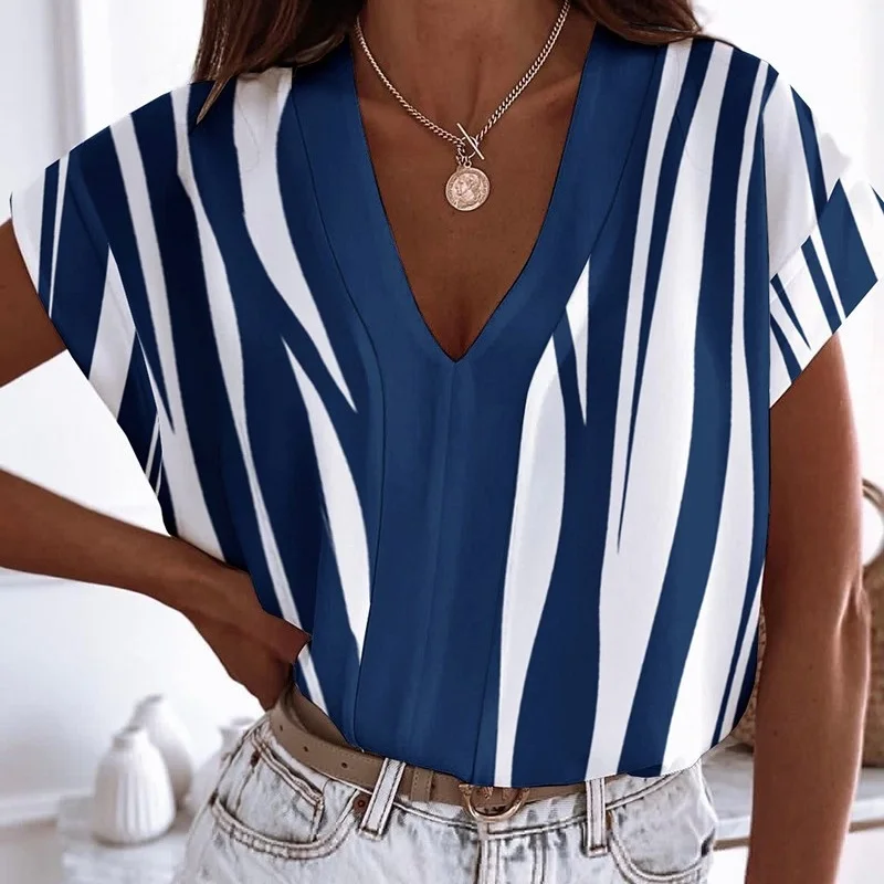 

Женская офисная блуза с коротким рукавом и V-образным вырезом, в стиле ретро