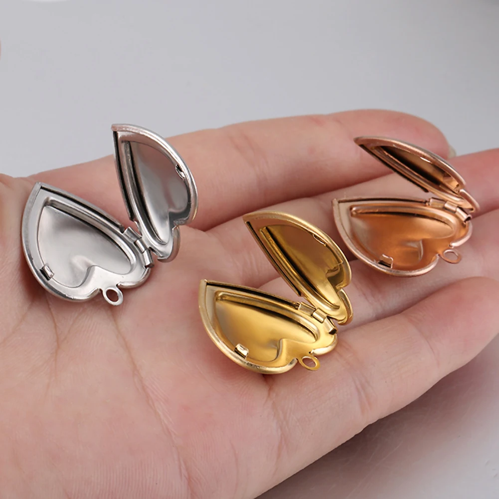 

5pcs Mirror polished stainless steel peach heart love shape photo box DIY couple pendant jewelry making photo box 2 size