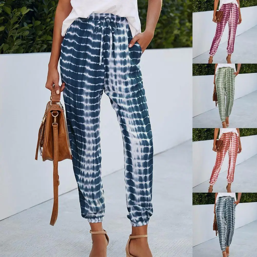 

Womens Loose Pants Tie Dye Stretch Long Pants Drawstring Lounge Pencil Pants Print Ladies Elastic Waist Gym Sport Home Pants