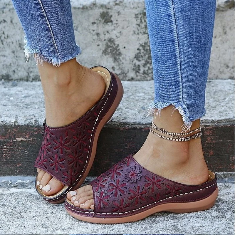 

Сандалии женские ортопедические на нескользящей подошве, кожаные босоножки на платформе с открытым носком, повседневные туфли на платформ...