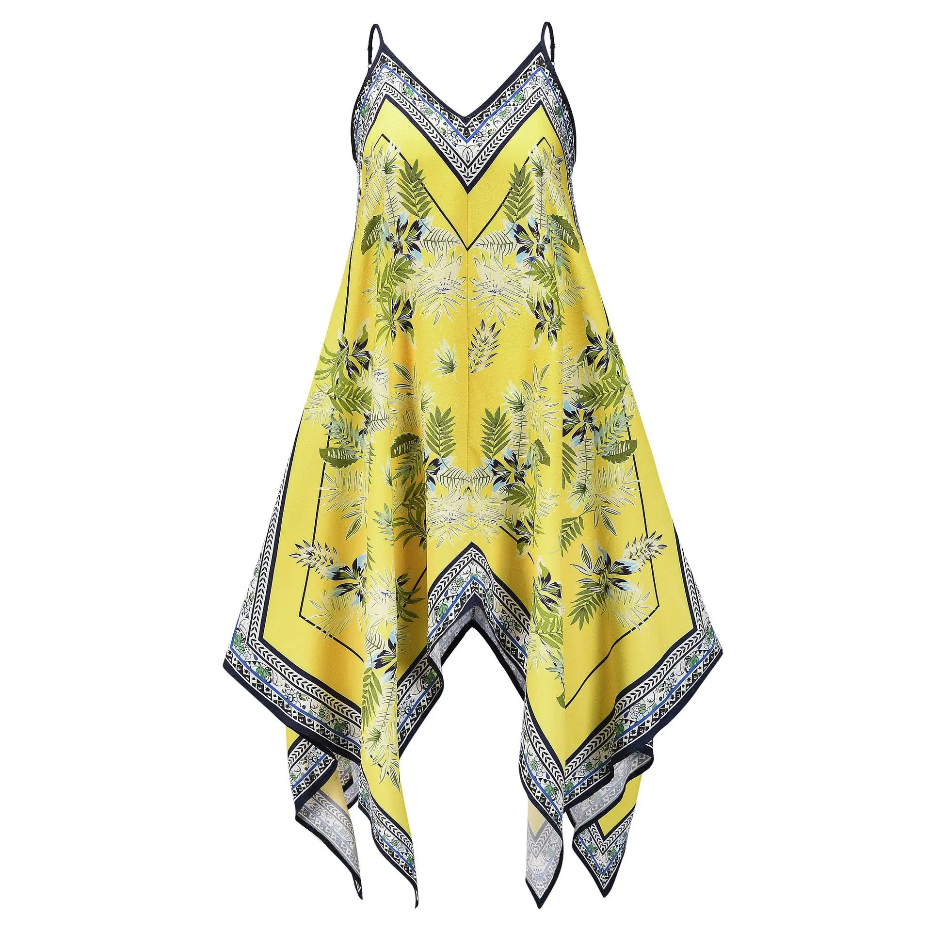 

Yg Brand European And American Women's Wholesale Summer New Irregular Retro Printing Suspender Skirt Fashion V-neck Floral Dress