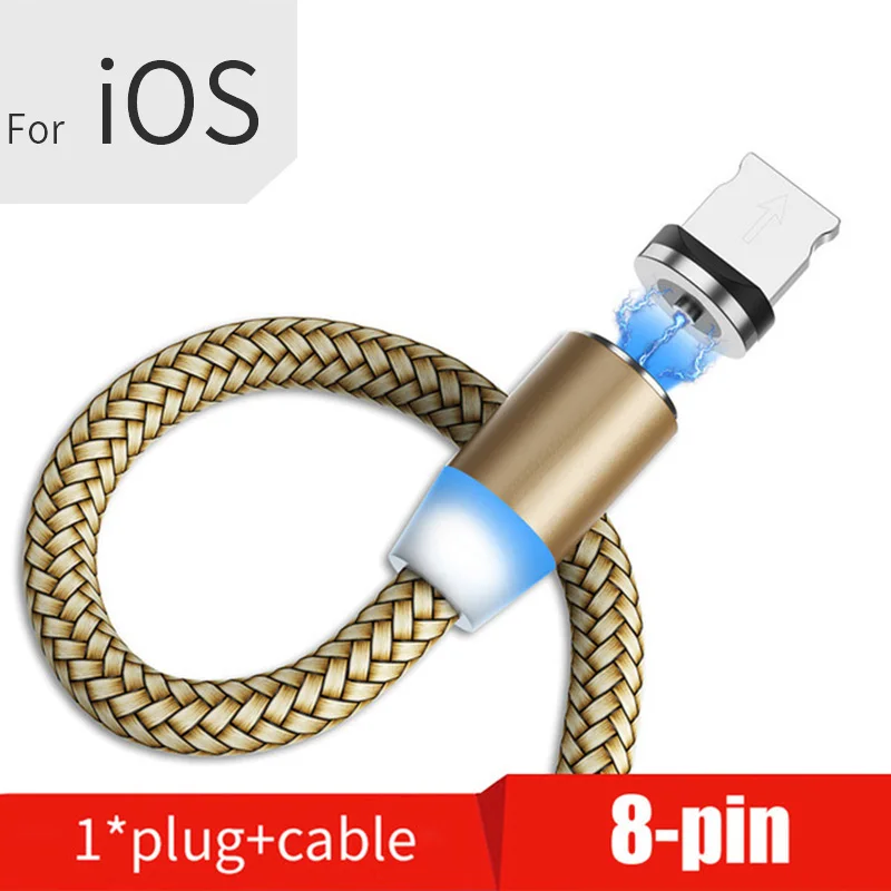 For iPhone Gold VAORLO 2 м светодиодный магнитный кабель Micro usb type C Быстрый Магнитный зарядный кабель для iPhone X 7 8 XS Max XR huawei samsung xiaomi LG - Цвет: For iPhone Gold