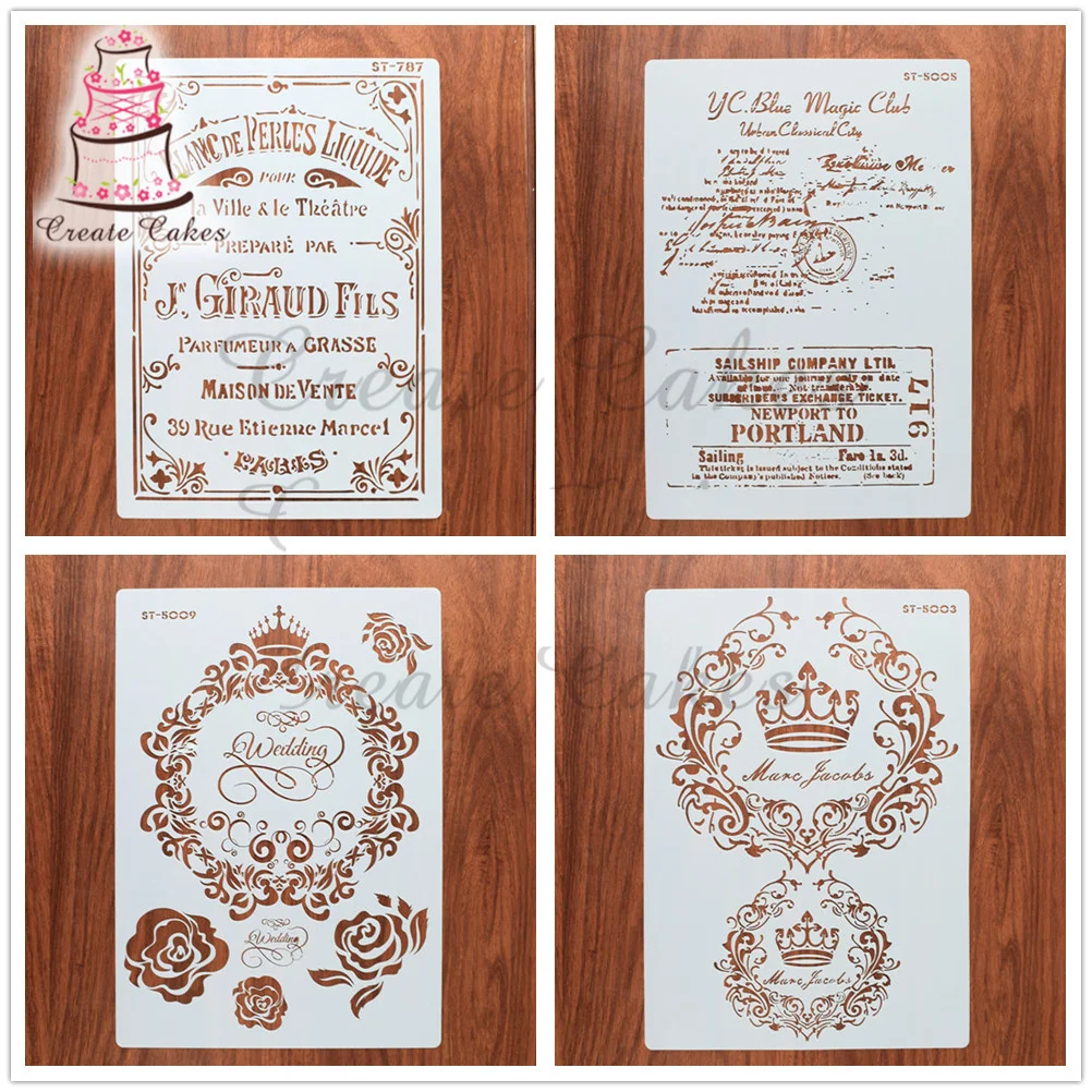 

4pcs/set A4 Size 21*29cm Royal Stencil For Walls Painting Cake Decorating Fondant Tools Cupcake Baking Tool Wall Stencil