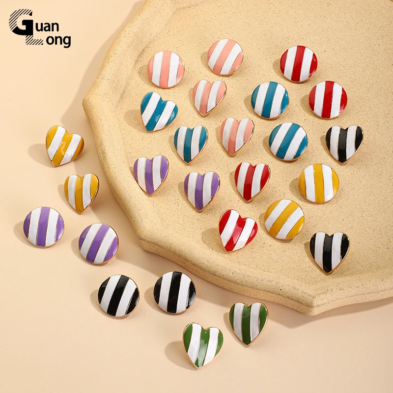 

GongLong Trend Round Heart Stud Earrings For Women Fashion Korean Big Ear Rings For Girls Colorful Party Gold Metal Accessories