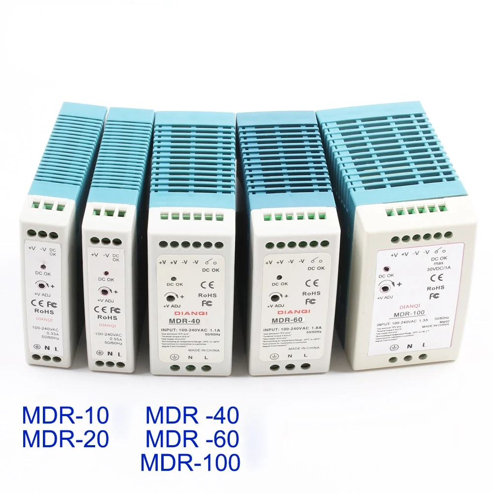 

AC/DC Industrial mini Din rail power supply switch MDR-10W 20W 40W 60W 100W Single output Switching 5V 12V 15V 24V 36V48V source