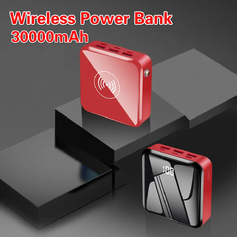 30000mAh Портативный мини внешний аккумулятор 3 USB зеркальный экран цифровой Disply