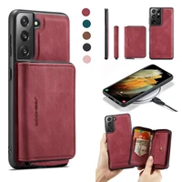 zipper card holder case for samsung galaxy s21 ultra s20 fe s22 plus folio detachable magnetic wallet cover wireless charging