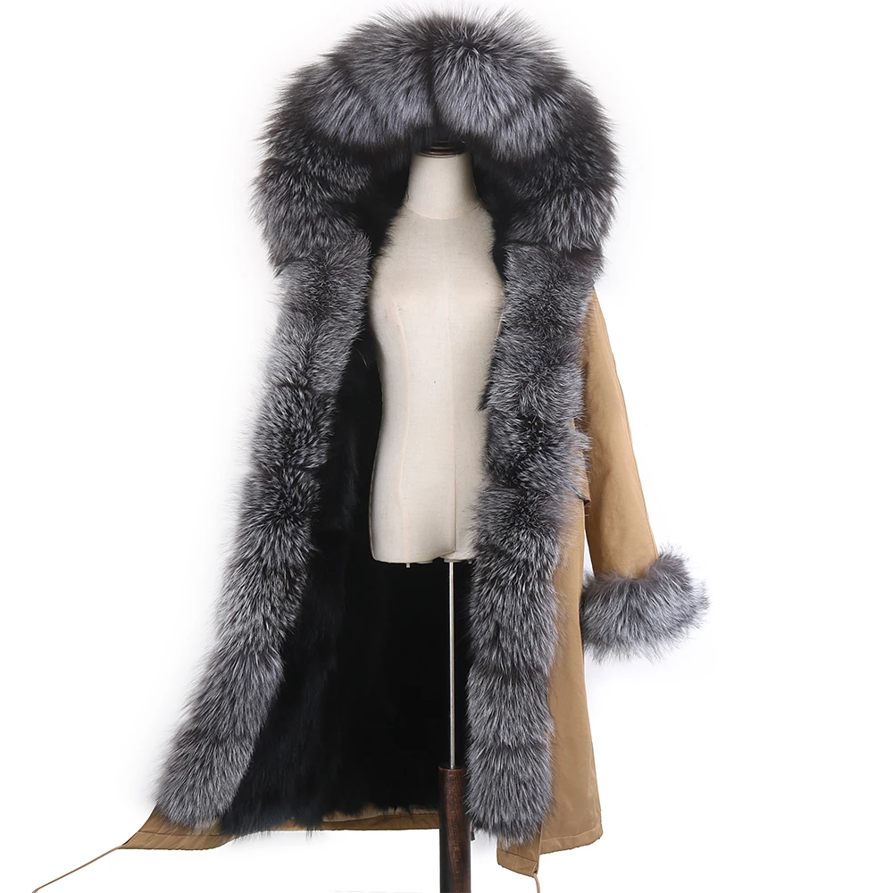New Winter Women Real Fur Coat Natural Fox Fur Jacket X-Long Large Raccoon Fur Hooded Streetwear Thick Warm Outerwear Fashion