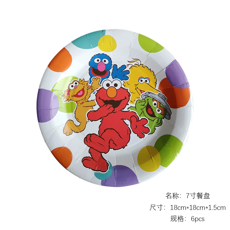 Plate 6pcs Мультяшные уличные вечерние принадлежности с изображением кунжута Elmo одноразовая Праздничная посуда для украшения дня рождения бумажные салфетки детский душ - Цвет: Plate 6pcs