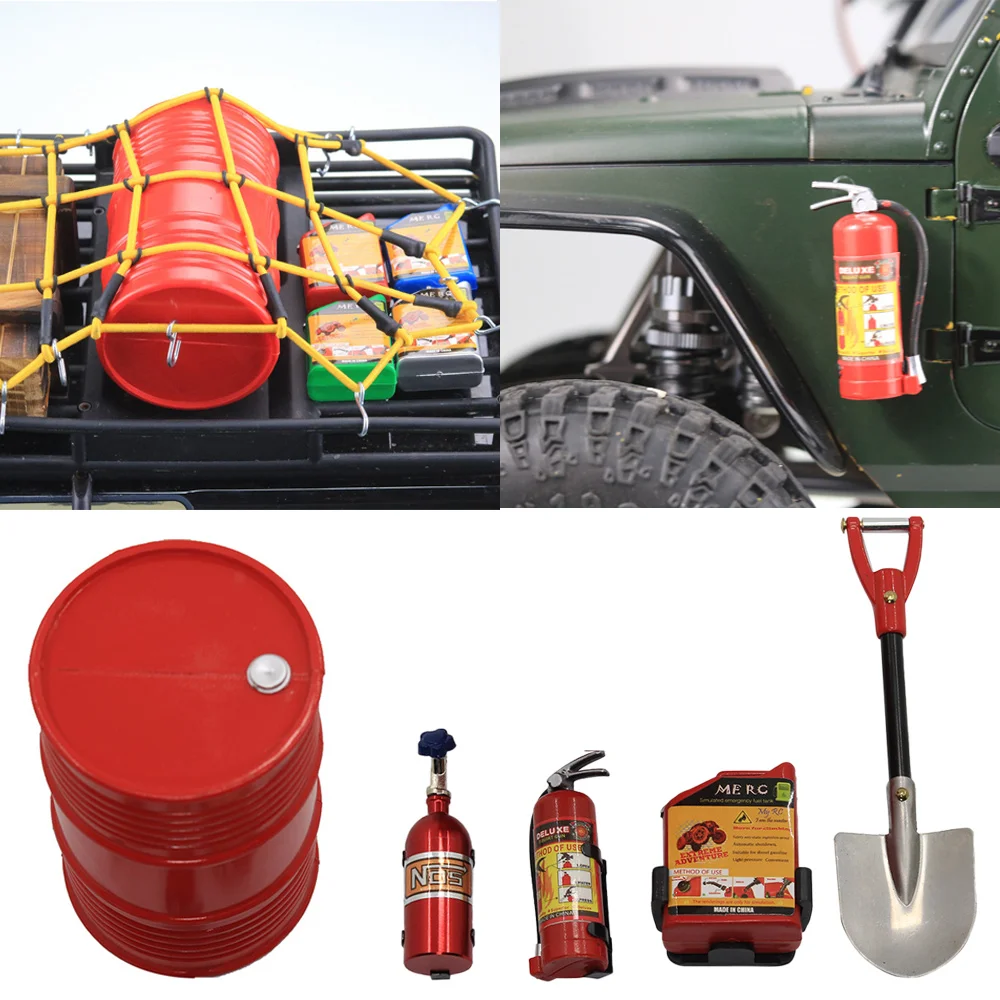 Red/Green/Blue Optional Rc Car Accs Fire Extinguisher Oil Drum Shovels For 1:10 Axial SCX10 TRAXXAS TRX4