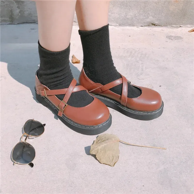 

Туфли женские кожаные в стиле «Лолита», милая обувь на платформе, Туфли Мэри Джейн, цвет черный/коричневый, весна/осень