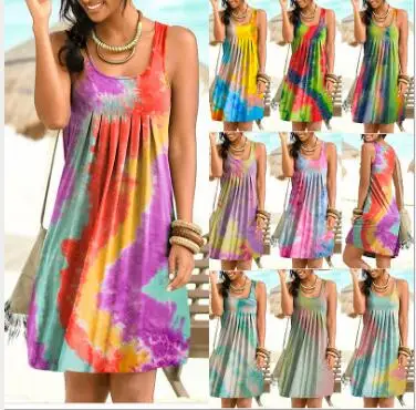 

Женское платье с принтом и круглым вырезом, без рукавов