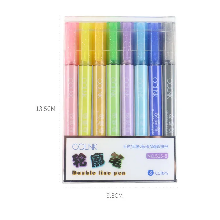 8 цветов флуоресцентная ручка маркер двойная линия маркеры набор пуля журнал