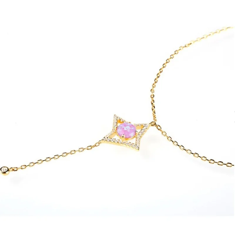 

Simple Geometric Zircon Pink Opal Long Tassel Necklace Exquisite Women Girl Necklace Fashion Accessories All-match Jewelry Gift