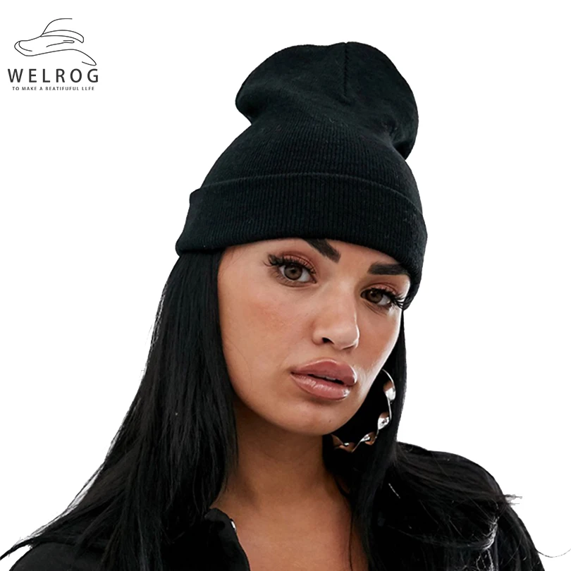 WELROG Новые повседневные вязаные шапки однотонные уличные ветроустойчивые теплые