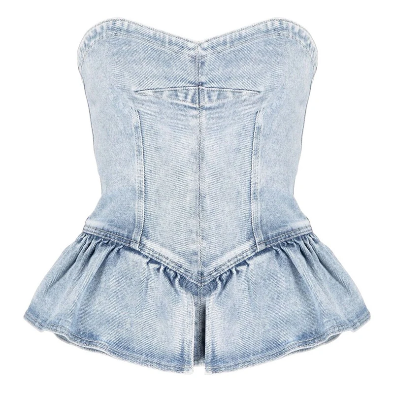 

VGH Sexy Pink Denim Vests For Women Slash Neck Sleeveless Off Shoulder Minimalist Tank Tops Female 2021 Summer Fashion Clothing