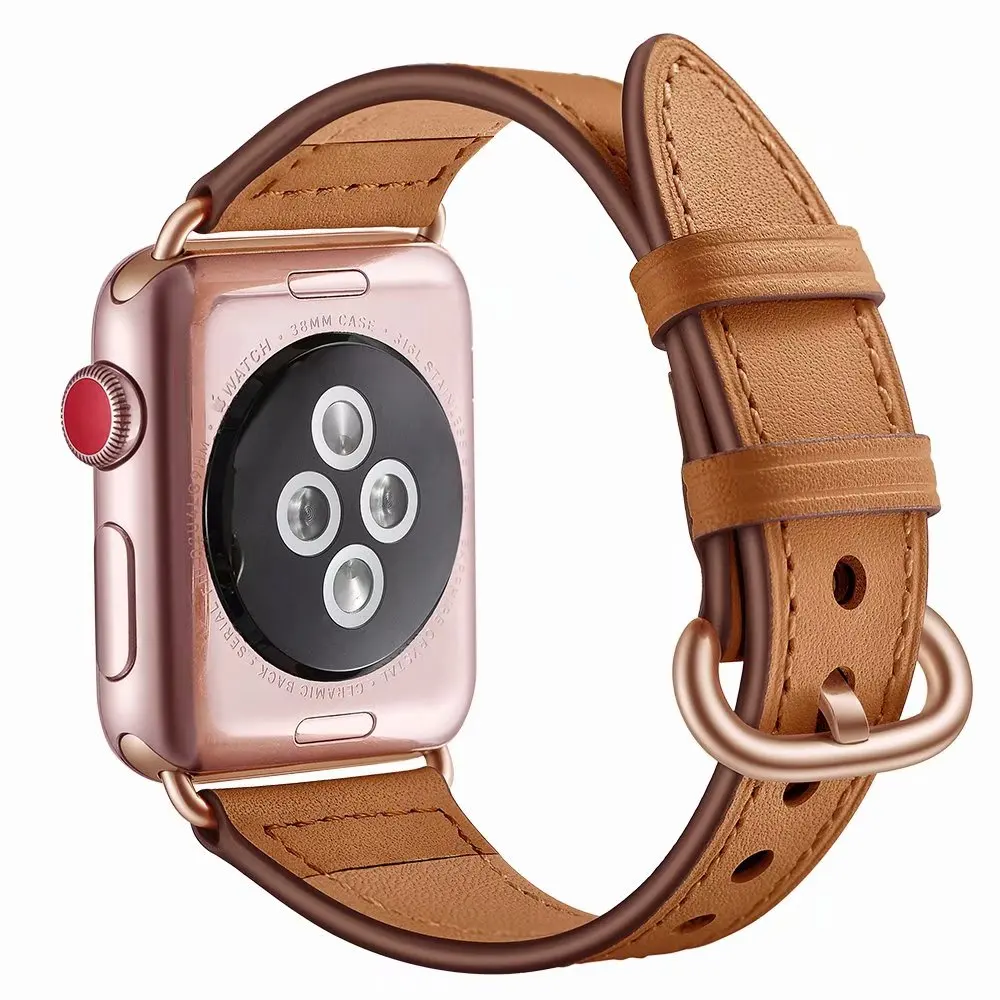 Ремешок из натуральной кожи петлевой для Apple Watch 38 мм 40 браслет с пряжкой 42 44