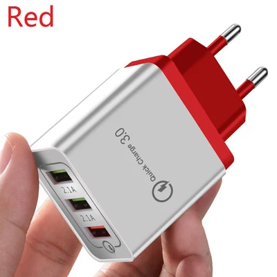 Быстрая зарядка 2.1A 3 USB зарядное устройство для iPhone X XR samsung huawei Xiaomi Redmi Phone Tablet универсальный адаптер для быстрой зарядки ЕС - Цвет: Красный