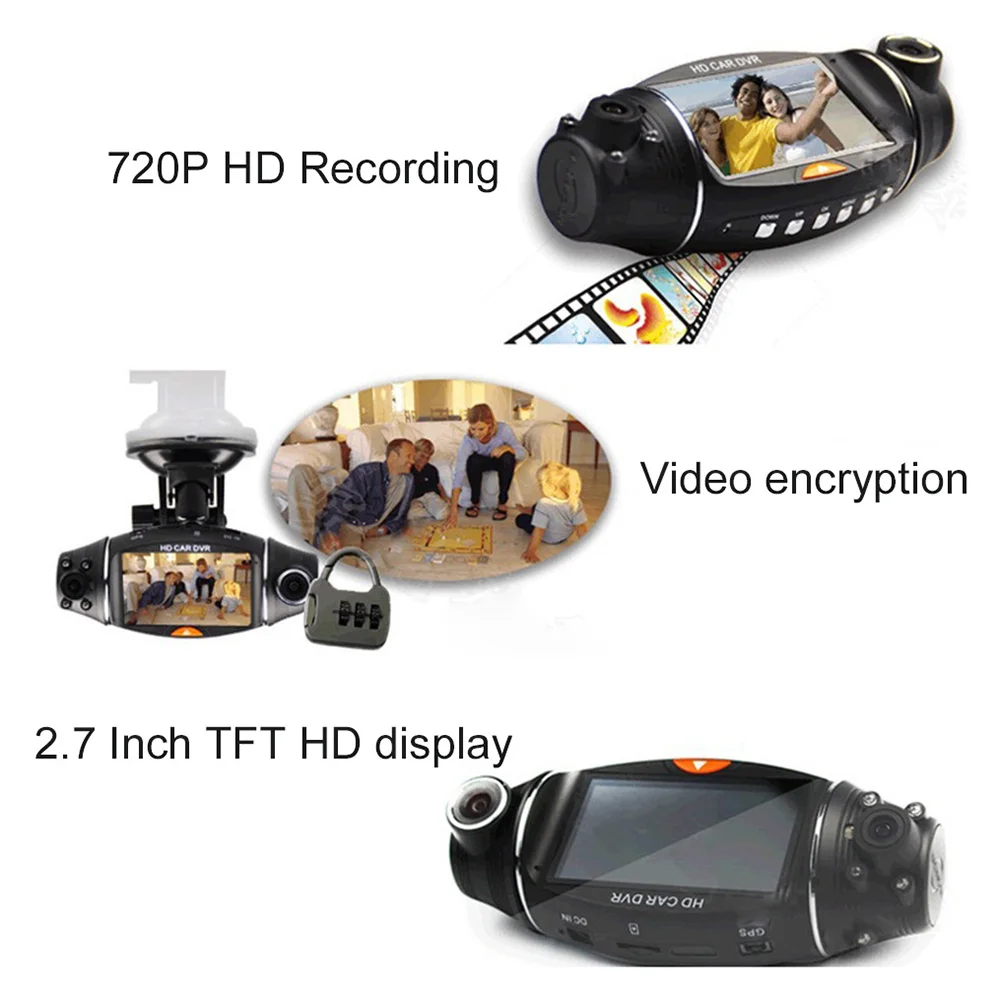 Автомобильный видеорегистратор 2 7 дюйма TFT HD два объектива ночное видение датчик