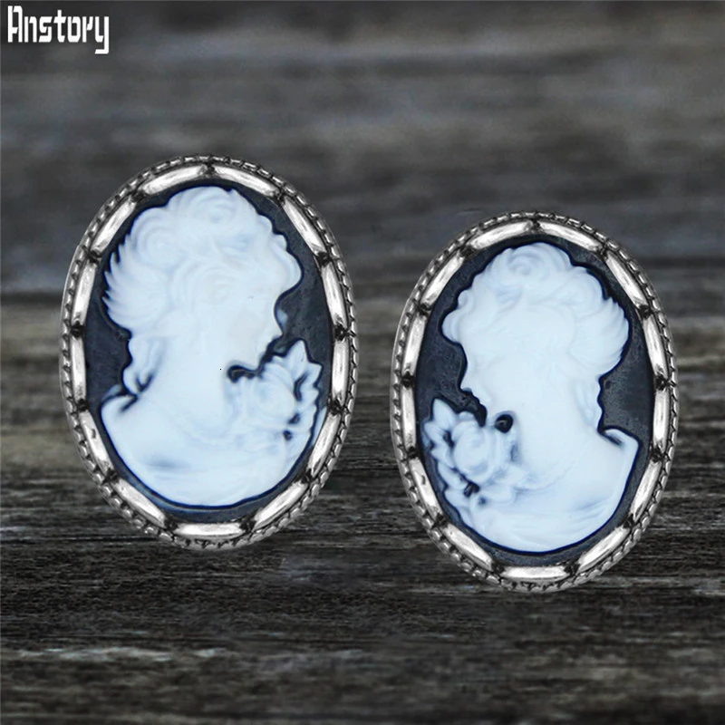 White Bead Женские серьги-гвоздики в виде камеи из нержавеющей стали, 6 цветов, античные посеребренные модные ювелирные изделия TE524 - Окраска металла: White Bead