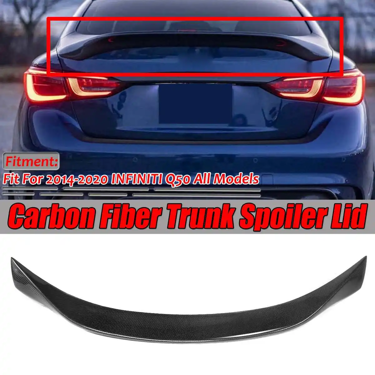 Q50 Car Rear Wing Real Carbon Fiber Car Rear Trunk Spoiler Wing Lid Big Extension For INFINITI Q50 2014-2019 Highkick Duckbill