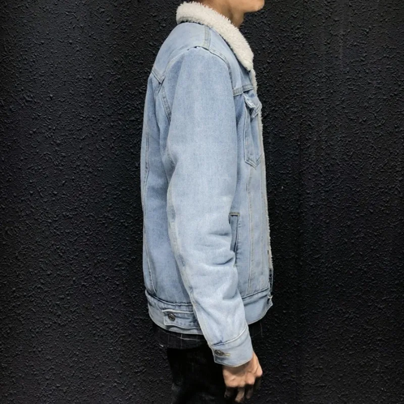 2020 зимняя джинсовая куртка мужская повседневная Флисовая теплая Толстая Бомбер